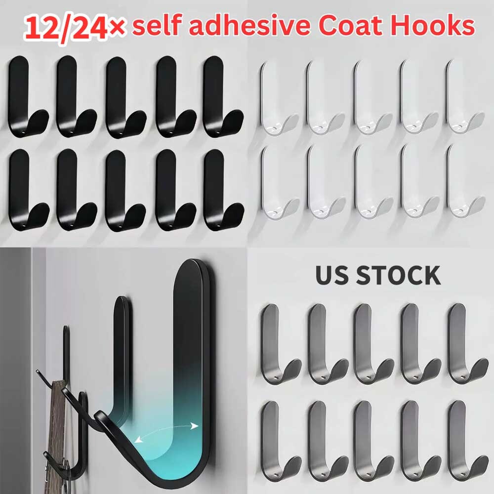 12/24PCS Self Adhesive Hooks Plastic Strong Sticky Stick on Wall Door Hanging! gallery