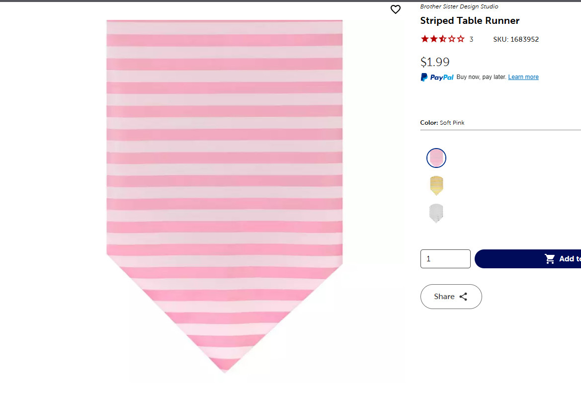 Pink and white strip party table runner - 18inX88in gallery
