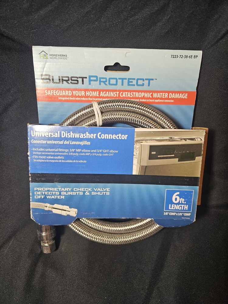 6 Ft Universal Dishwasher Connector 3/8" Propriety Check Valve New