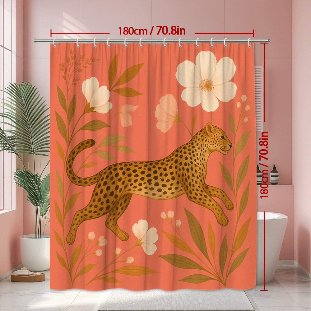 Boho Leopard Floral Shower Curtain - Cute Animal Design gallery
