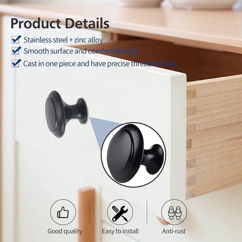 20 Pack Matte Black Kitchen Cabinet Knobs Round Drawer Pulls Stainless Steel gallery