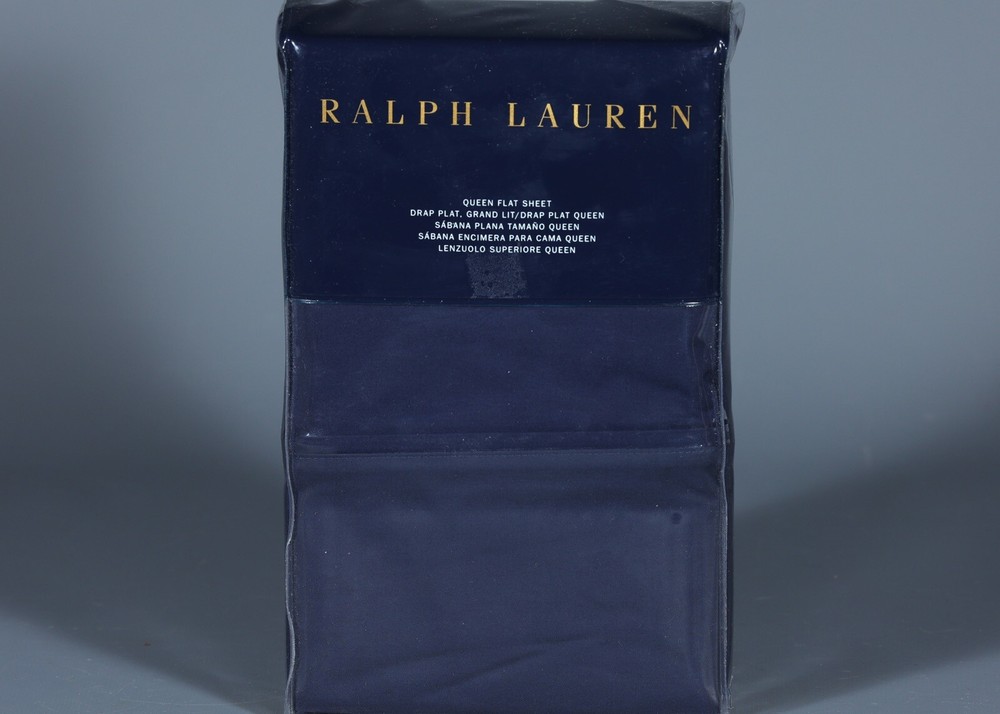 RALPH LAUREN RL 464TC SOLID PERCALE POLO NAVY 100% Cotton QUEEN Flat Sheet