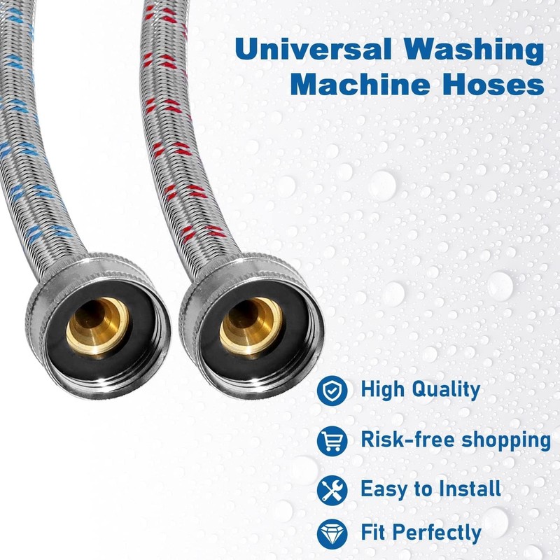 Washing Machine Hoses 4FT Stainless Steel Braided Hot Cold Water Lines 2 Pack gallery