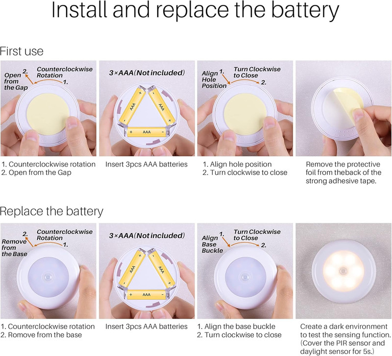 STAR-SPANGLED 6 Pack 2.8” Motion Sensor Lights Indoor AAA Battery Operated, Stic gallery
