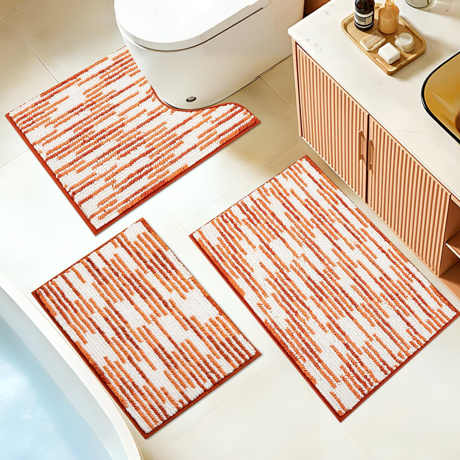 BSICPRO Bathroom Rugs Sets 3 Piece, Non-Slip Chenille Toilet Rugs with TPR Backi gallery