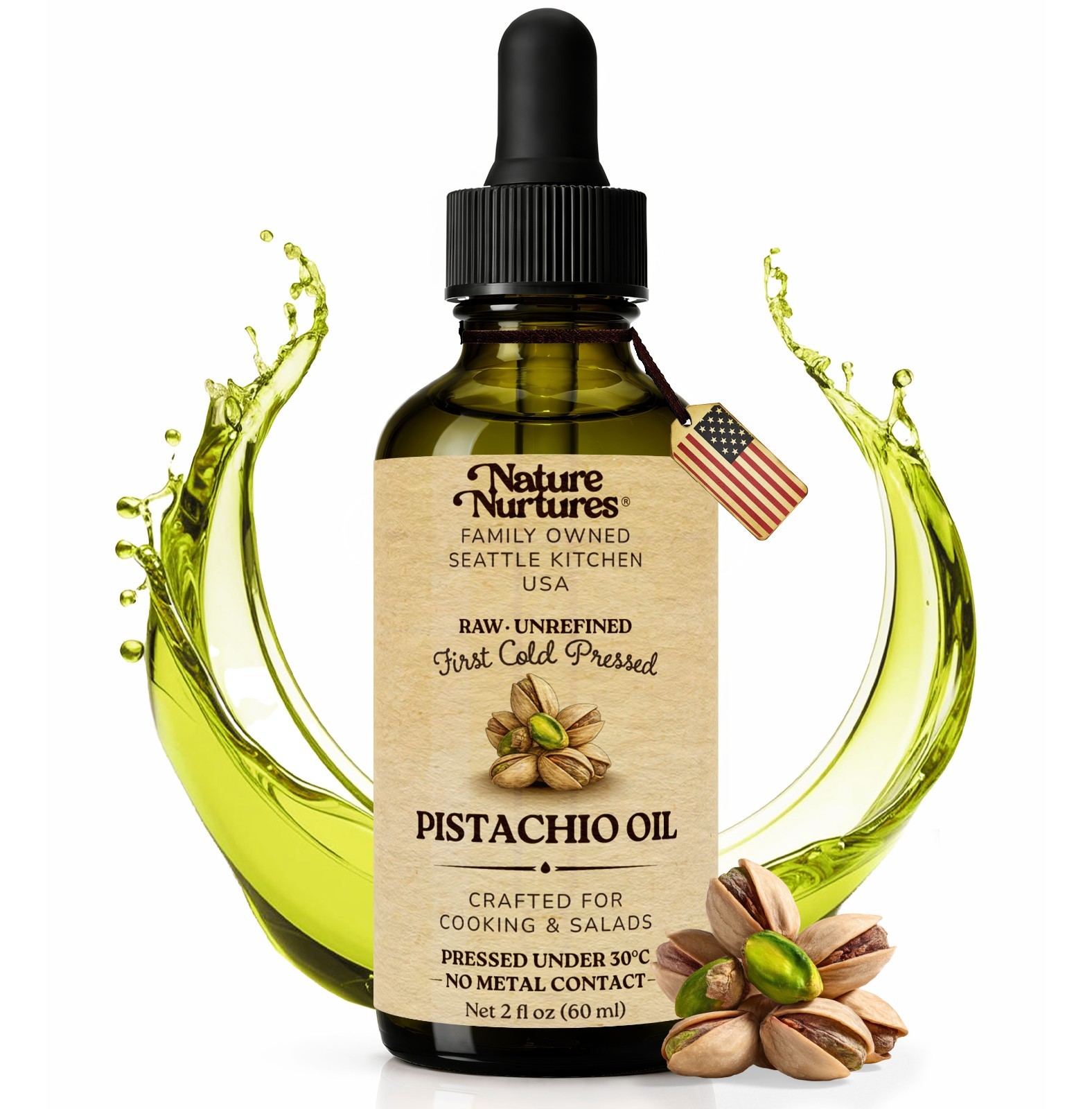 Pistachio Oil for Cooking Raw Unrefined First Cold-Pressed Below 30C Made in USA gallery