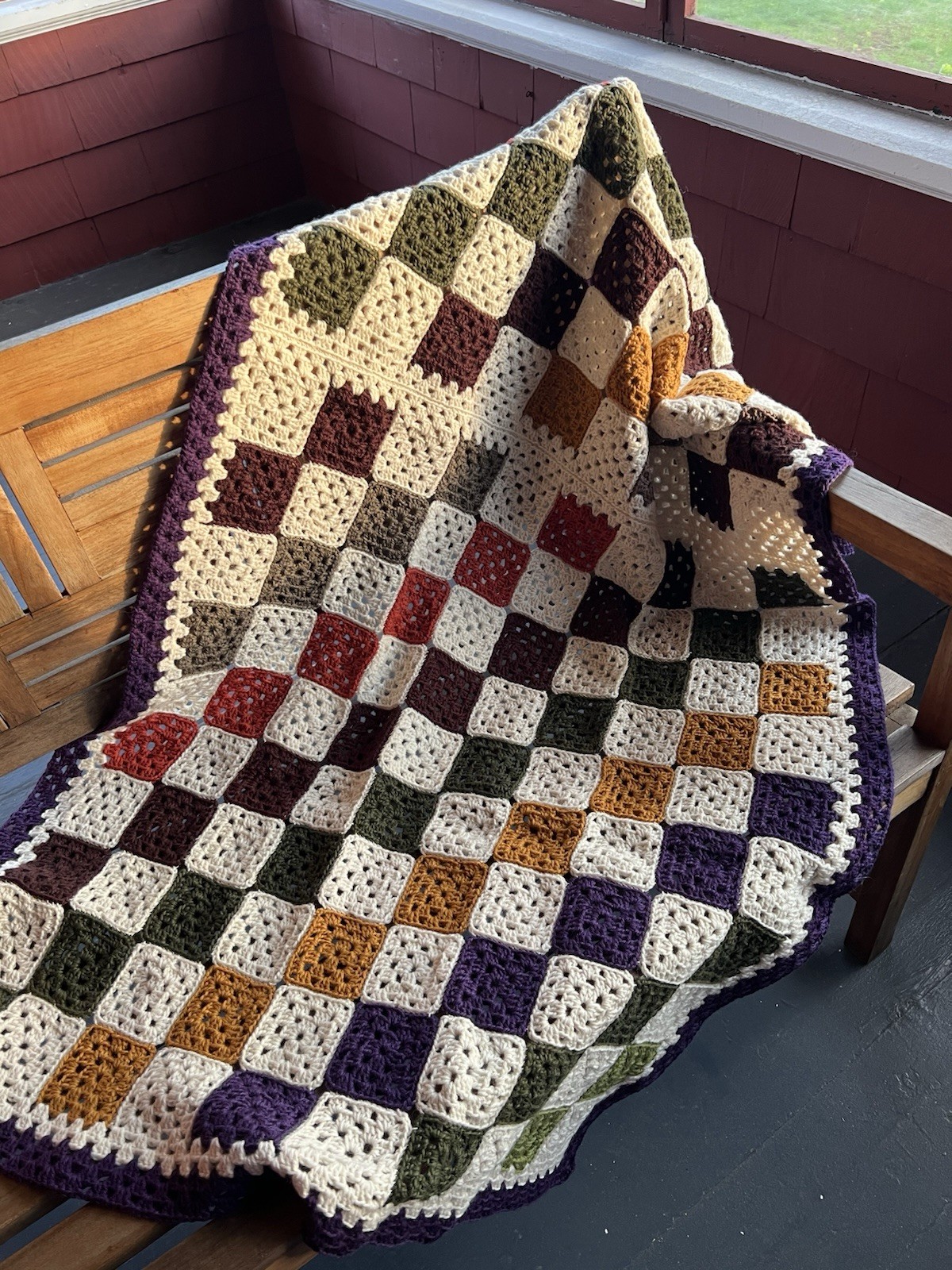 Hand Crocheted Recycled Wool 100% Blanket, Afghan Multicolored 40x60in.￼ gallery