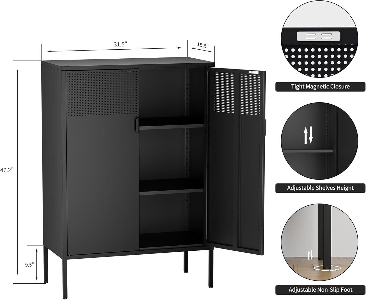 Elegro 47"H Sideboard Buffet Accent Metal Cabinet w/Ventilation, Adjustable Feet gallery