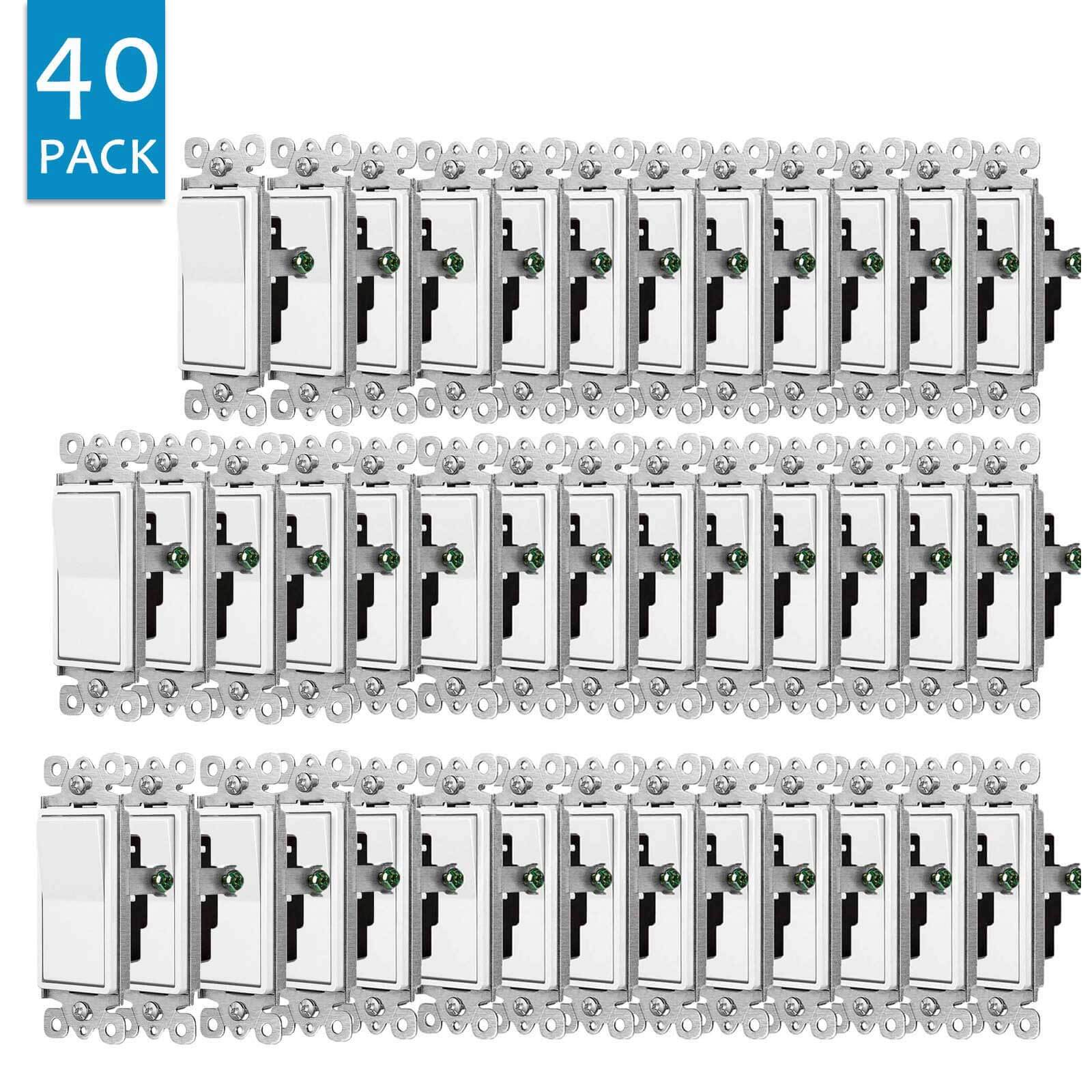 40 Pack 15A Decorator Paddle Rocker Switch Single Pole ON/OFF Wall Switch White gallery