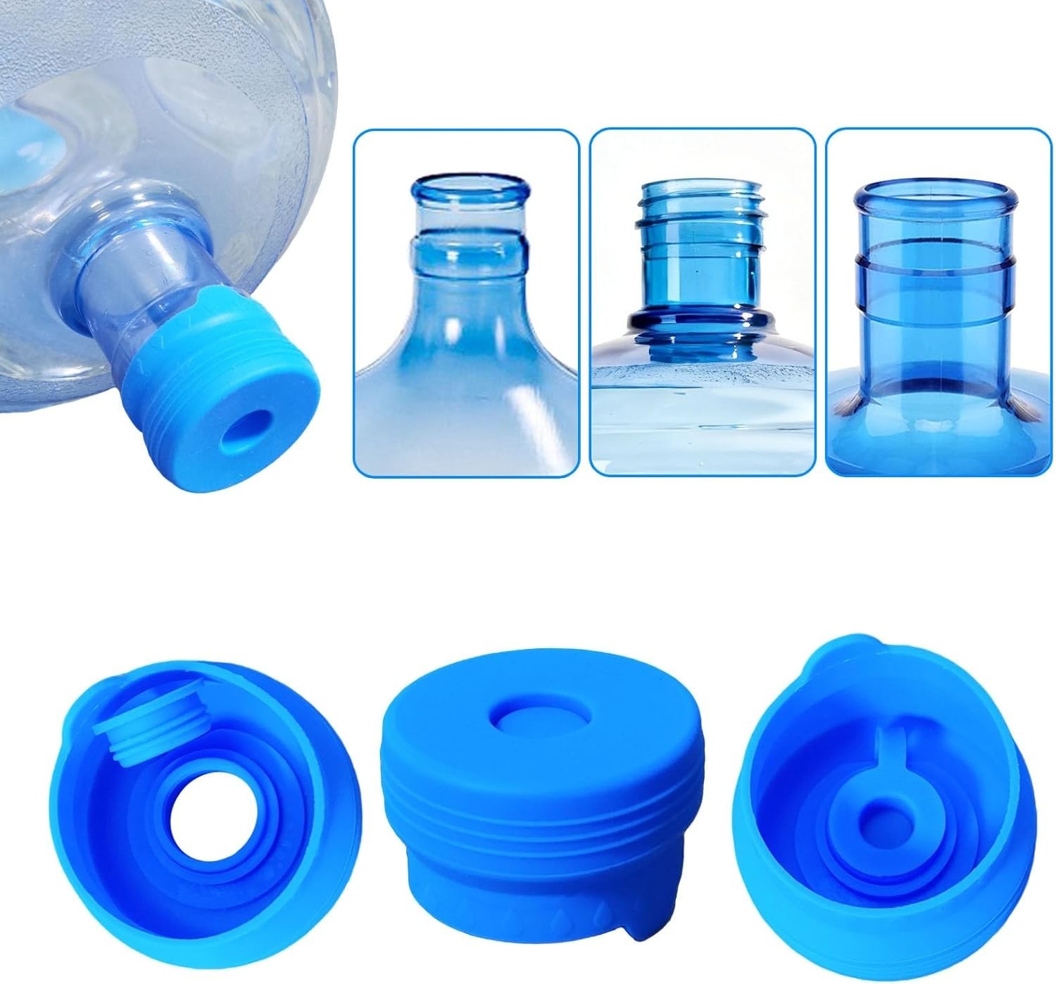 3 Pack Water Jug Caps - 3 & 5 Gallon Reusable Silicone Non Spill 55mm Bottle Lid gallery