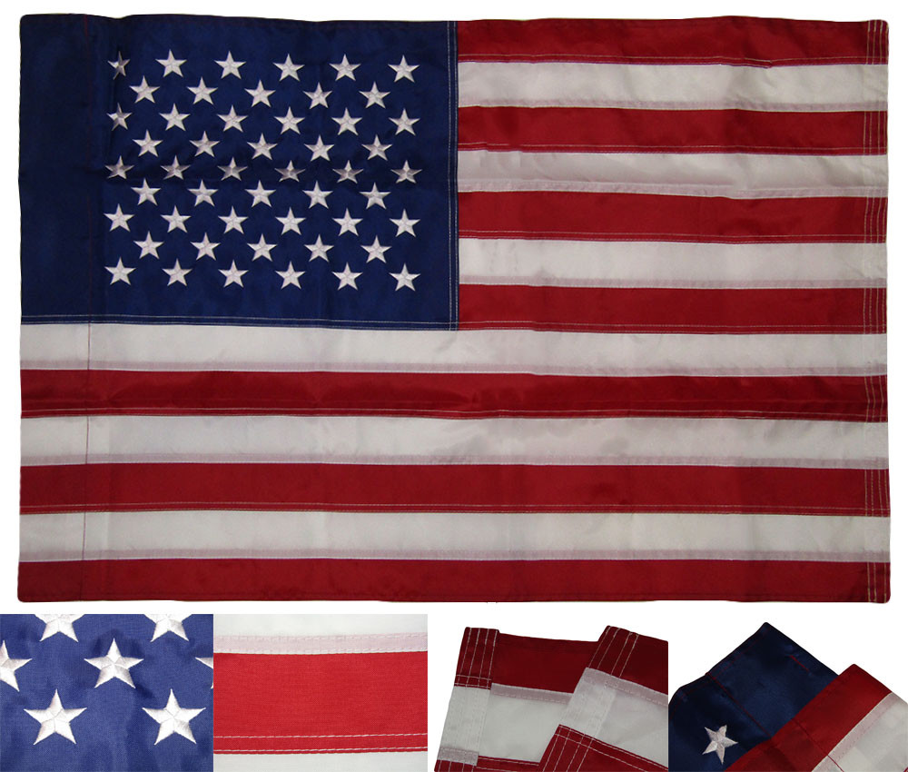 2x3 Ft American Flag Embroidered Nylon USA US Deluxe Stars POLE POCKET SLEEVE gallery