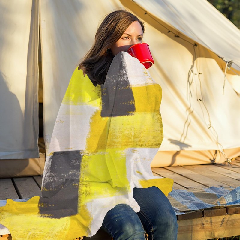 Yellow Grey Ombre Throw Blanket, Soft AntiPilling Modern Flannel Blanket, All... gallery