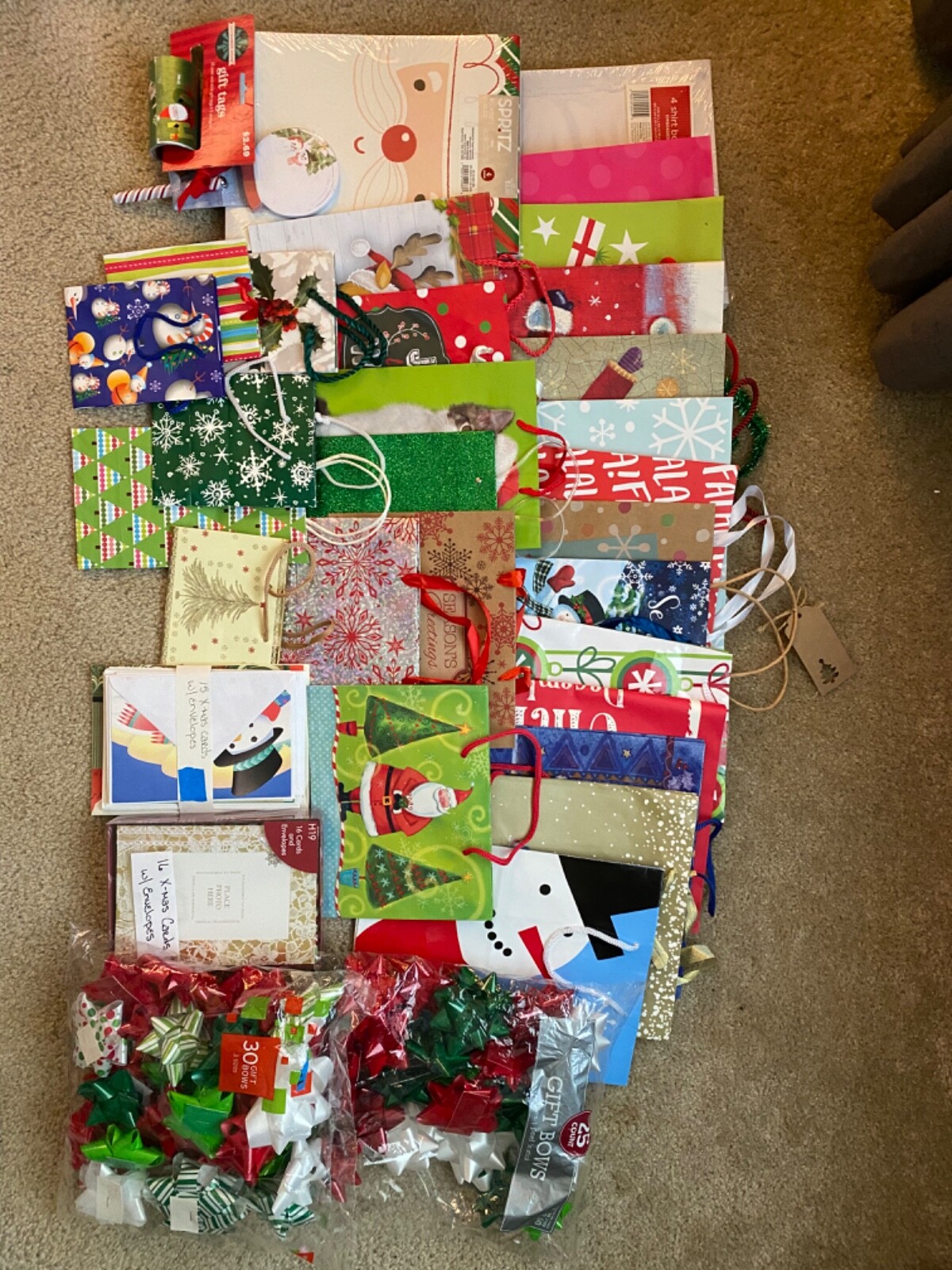 Asst. New & Lightly Used Xmas Gift Bags L,M, S, Tags, Boxes, Bows,Cards gallery