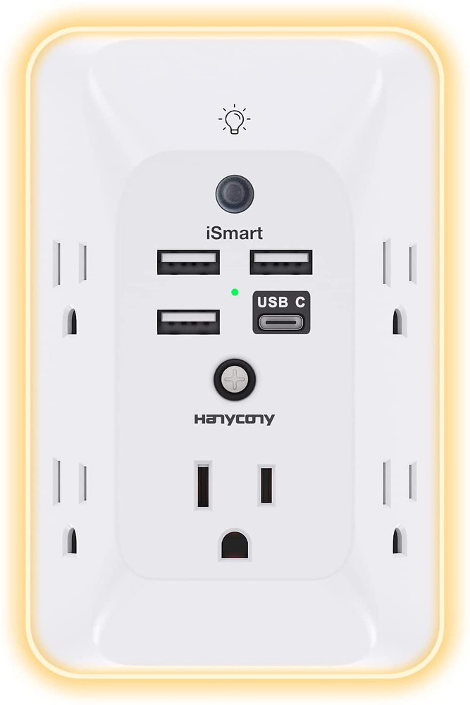 Outlet Extender with Night Light, Multi Plug Outlet, USB Wall Charger Surge Pro