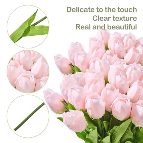 Artificial Tulips 20 Stems () Silk Flowers for Wedding Spring Light Pink gallery