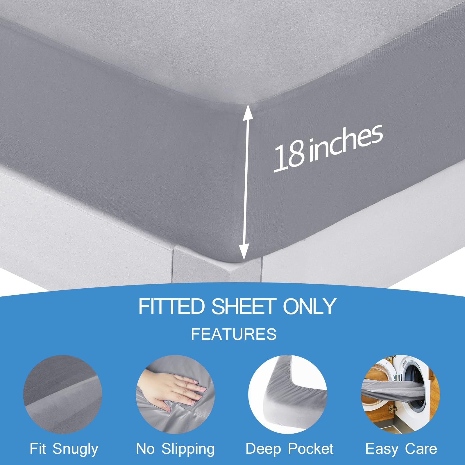 Split Top King Sheet Only, Gray, 34 Top Split, 18 Deep Pocket, Adjustable Bed gallery