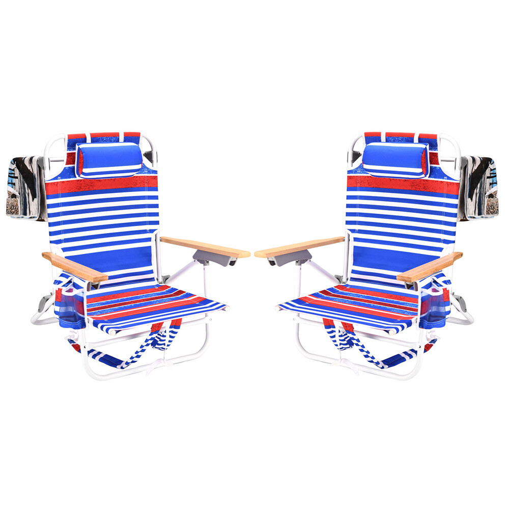 Reclining & Lay Flat Backpack Beach Chair 5 Position Chair w/ Pouch Folding gallery