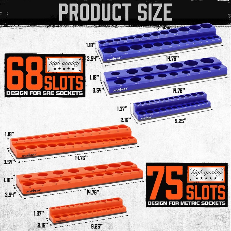 6PC Magnetic Socket Organizer Storage Holder Set 1/4 3/8 1/2 Metric SAE 143 Slot gallery