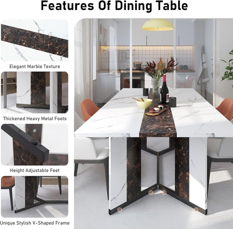 71 Inch Large Rectangular Dining Table for 6-8 People Dining Table with Marble gallery
