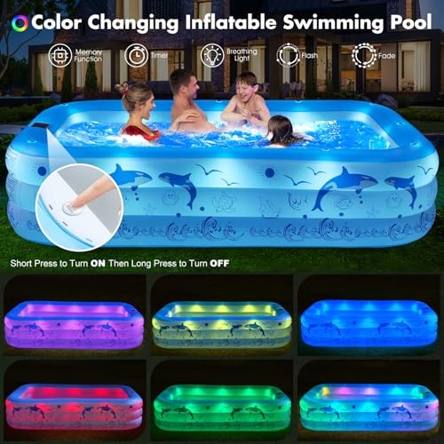 2026 Upgrade Inflatable Pool with Lights, Family Inflatable Swimming Pool for gallery