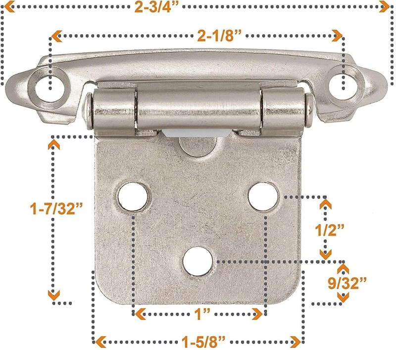 1/2" Overlay Kitchen Cabinet Hinges Satin Brushed Nickel Flush Mount with Screws gallery