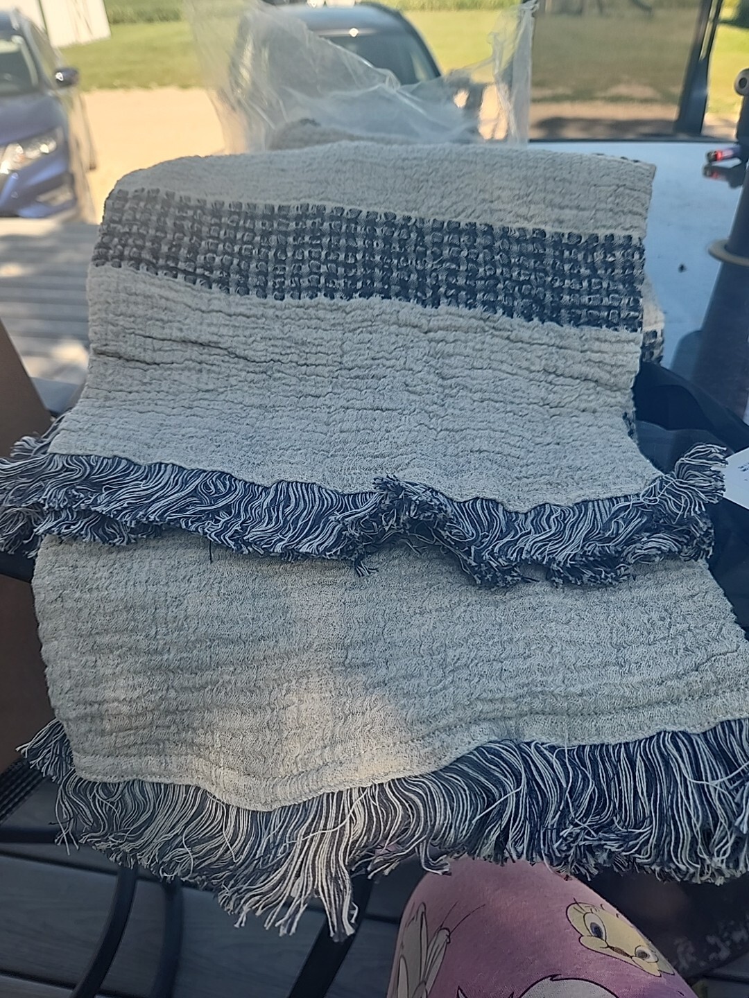 New Hearth & Hand Throw Blanket Gray with Cream Fringe gallery