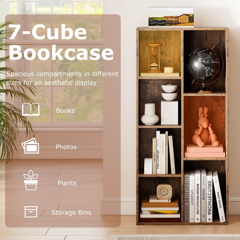 7-Cube Bookcase, Vertical or Horizontal Freestanding Bookshelf w/7 Compartments gallery
