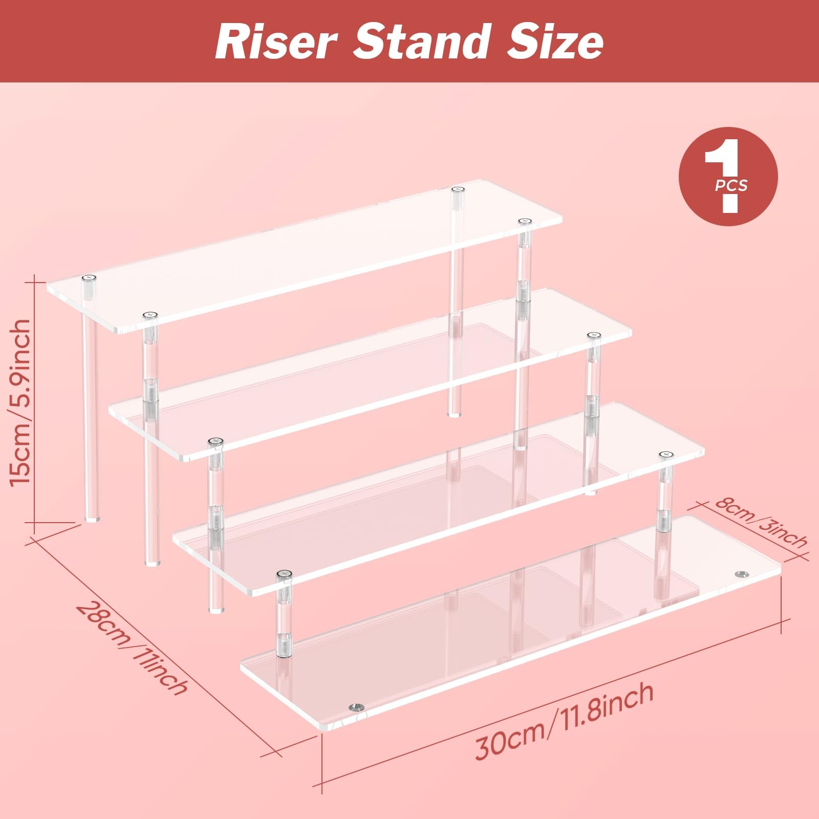 Large Clear Acrylic 4 Tier Riser, Perfume Display Stand, Cupcake Holder, Clear gallery