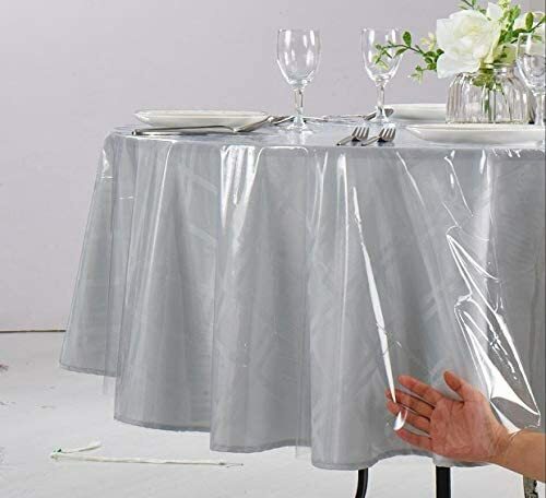 1 ROUND CLEAR / TRANSPARENT HEAVY DUTY PROTECTIVE PLASTIC TABLE COVER WATERPROOF gallery