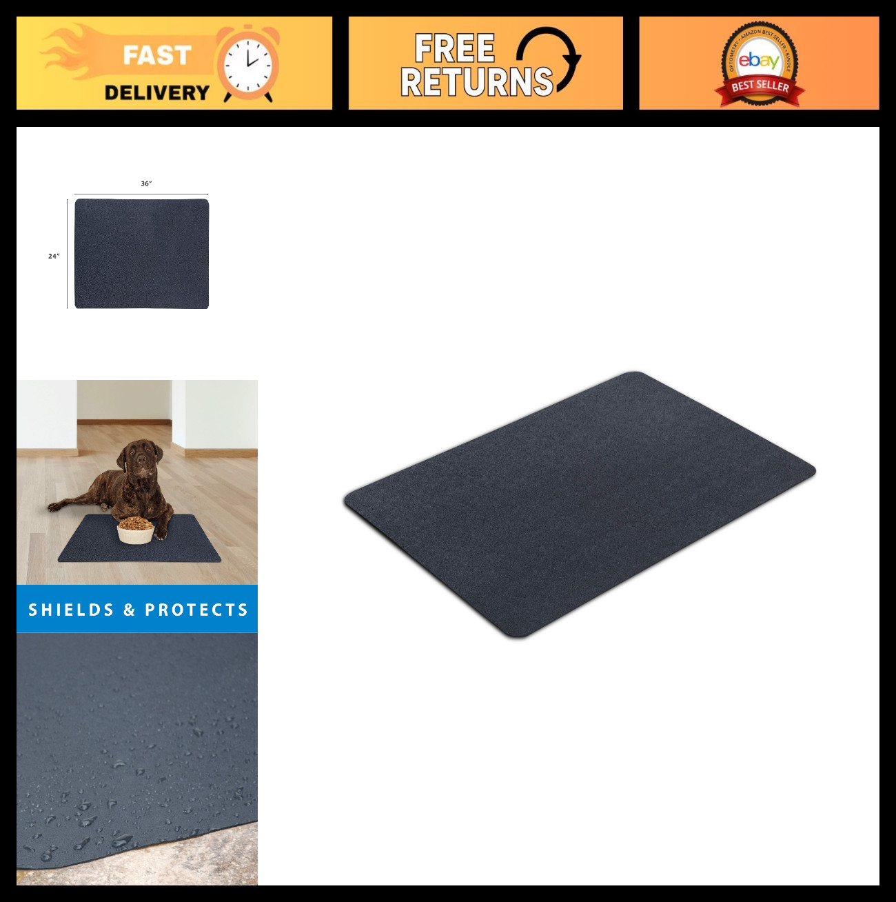 Multi-Purpose Recycled Rubber Floor Mat - Indoor/Outdoor Utility Mat 24x36" Blac gallery