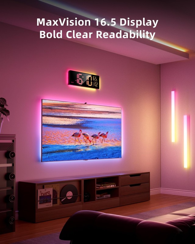 Large RGBIC Smart Digital Wall Clock, App Control, LED Display, Music Sync, DIY gallery