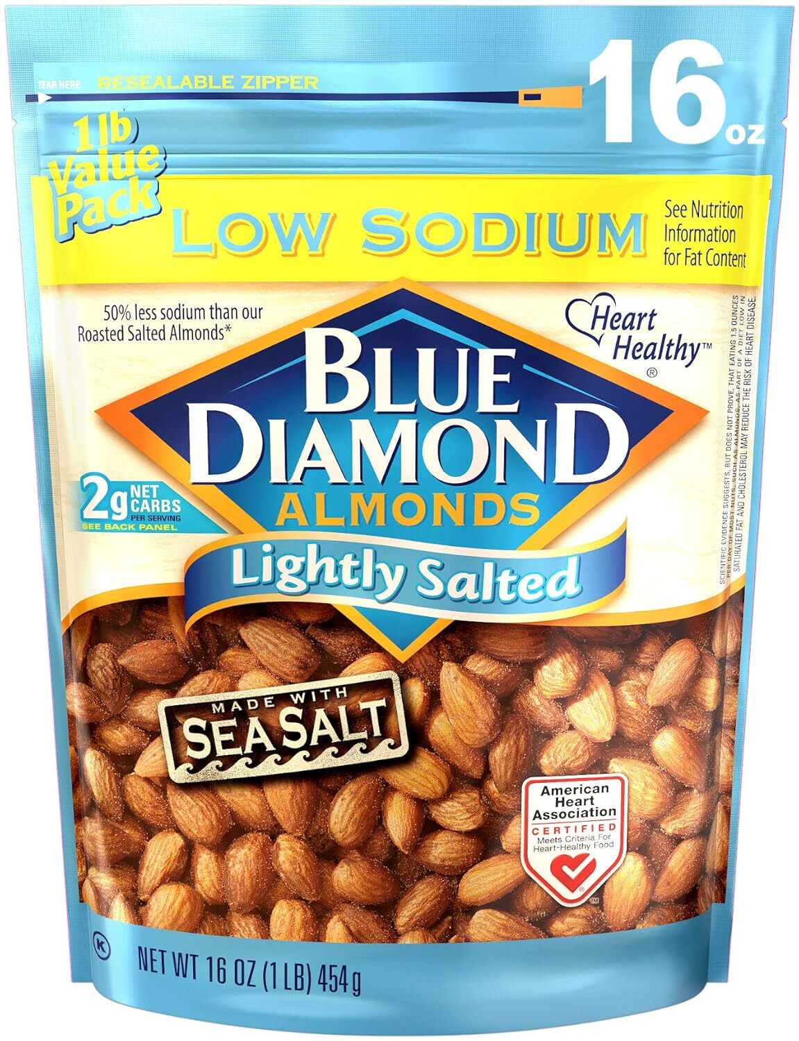 Blue Diamond Almonds Low Sodium Lightly Salted Snack Nuts, 16 Oz Resealable Bag gallery