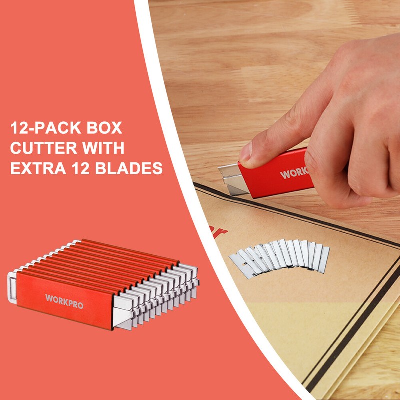 WORKPRO 12Pack Box Cutter Retractable Utility Knife Razor Knife Box Opener Blade gallery