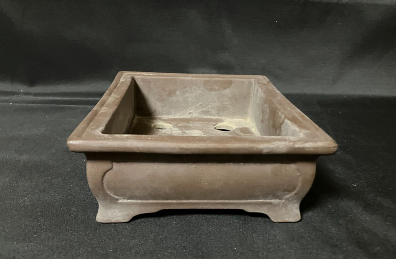 Japanese Bonsai Pot Rectangular Unglazed Brown Medium Signed Vintage gallery