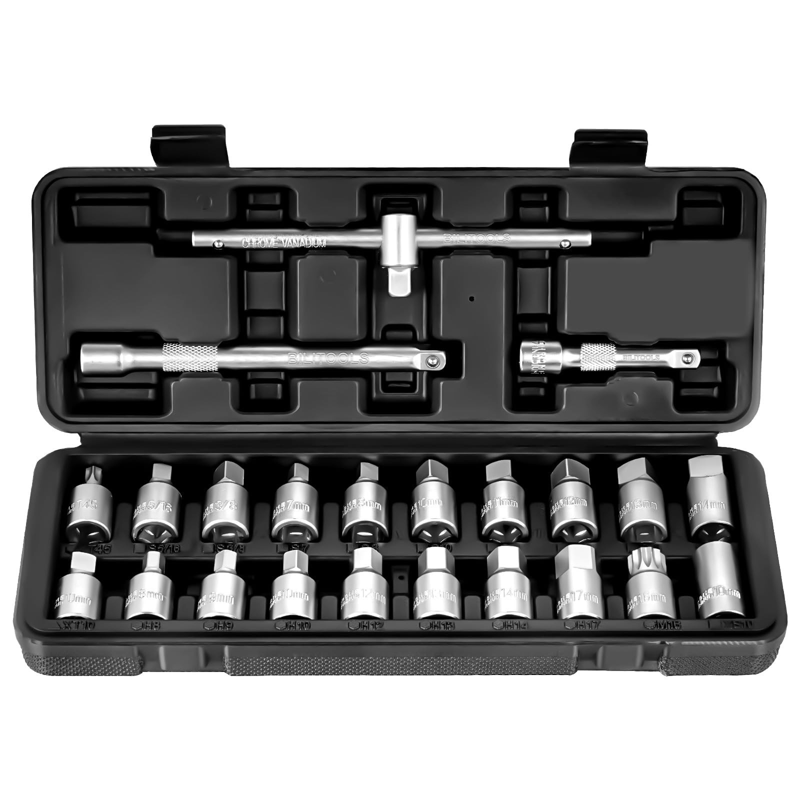BILITOOLS 23-Piece Drain Plug Socket Set, 3/8" Drive Oil Drain Plug Key for B... gallery