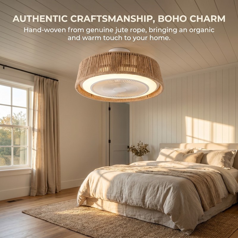 21 inch Flush Mount Boho Caged LED Ceiling Fan with Light Modern Remote APP Kit gallery
