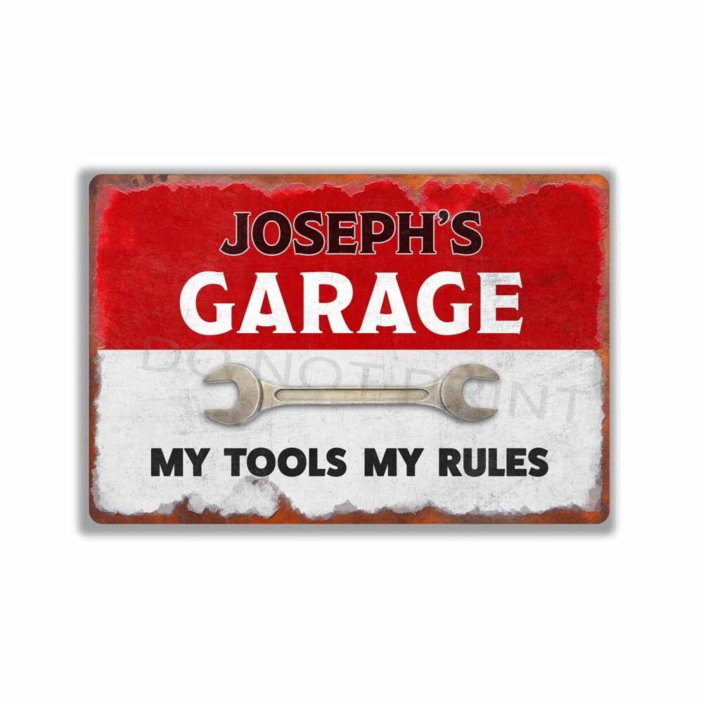Personalized Josephs Garage Sign Rustic Red OVER White METAL SIGN or DECAL gallery