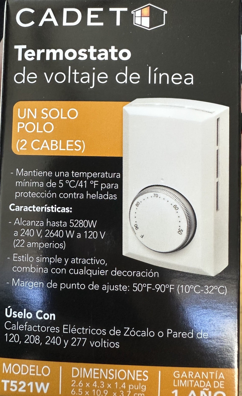 CADET Mechanical Non-Programmable Thermostat Use Electric Baseboard 120-240volts gallery