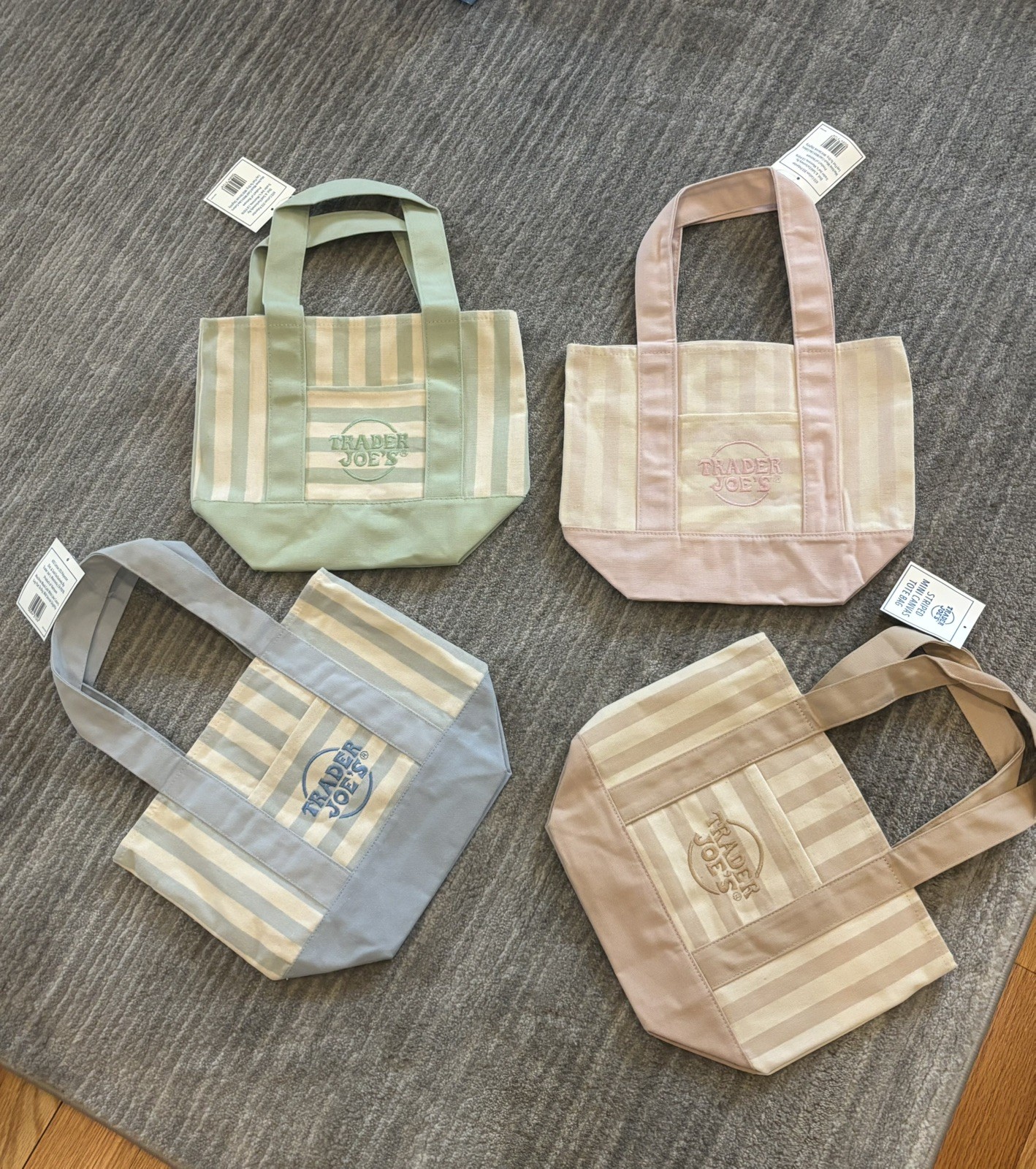 Trader Joe’s Mini Pastel Stripe Canvas Tote Bag Limited Edition Set Of 4 gallery