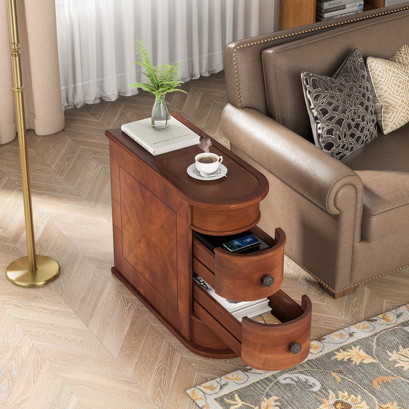 Tribesigns Narrow End Table Sofa Side Table Slim Wood Nightstand with 2 Drawers gallery