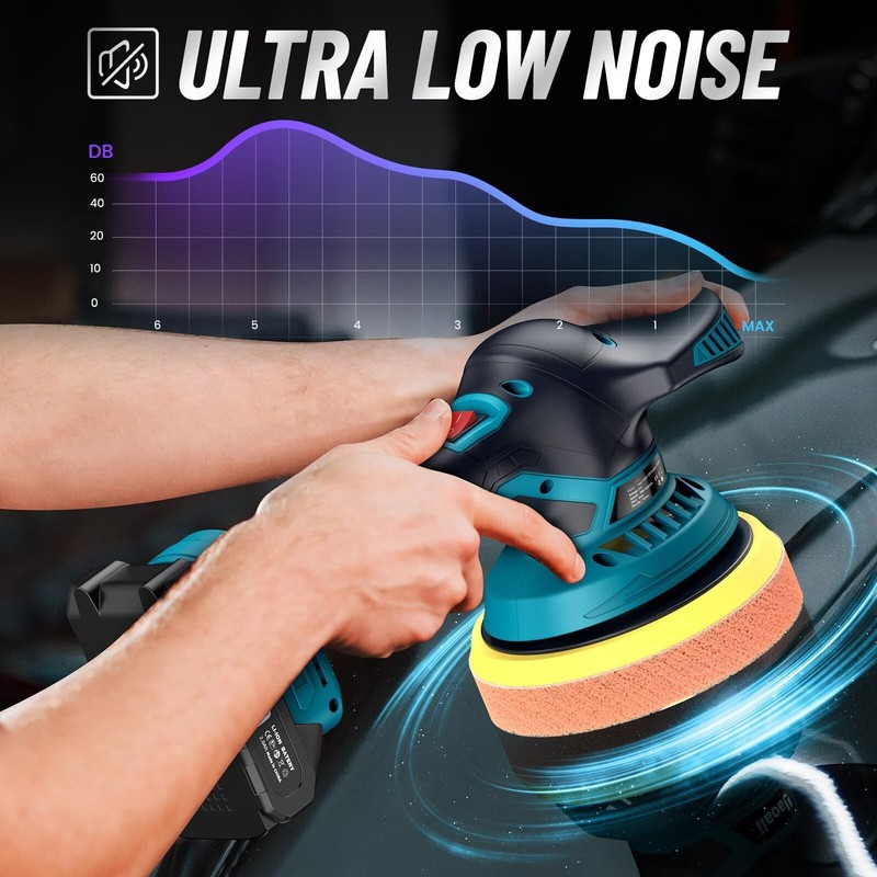 Dual Action Car Polisher Buffer Machine Cordless 6" Sander Polishing Kit Battery gallery