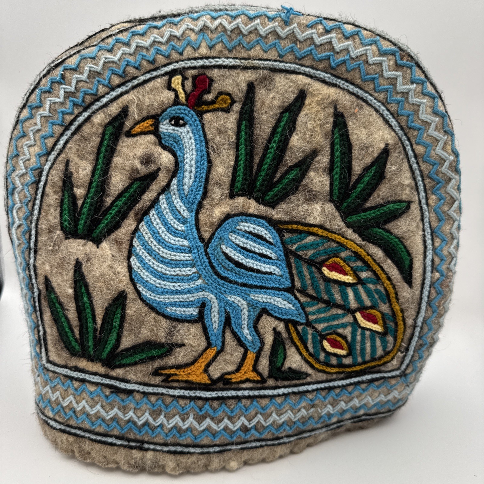 Vintage Unique Embroidered Peacock Wool Large Tea Pot Cozy gallery