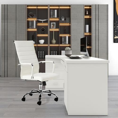 Ergonomic White Ribbed PU Leather High Back Executive Computer Desk Office Task gallery