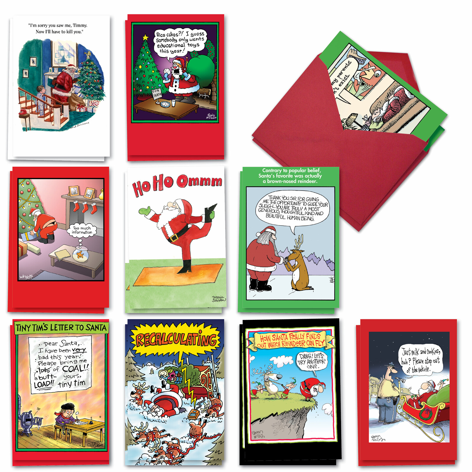 20 Asst'd Funny Christmas Cards with Env.(10 Designs) Santa's Coming To Town gallery