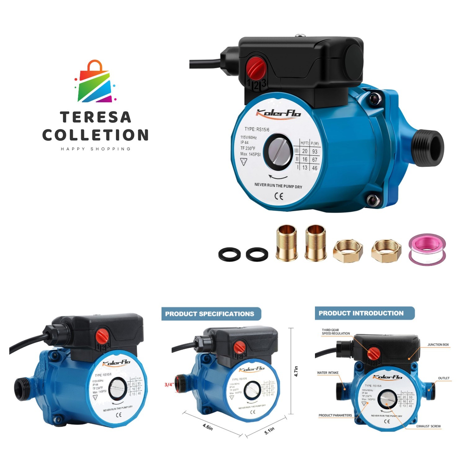 115V Water Recirculating Pump 3/4 Inch Circulating Water Pump for Water Heate... gallery