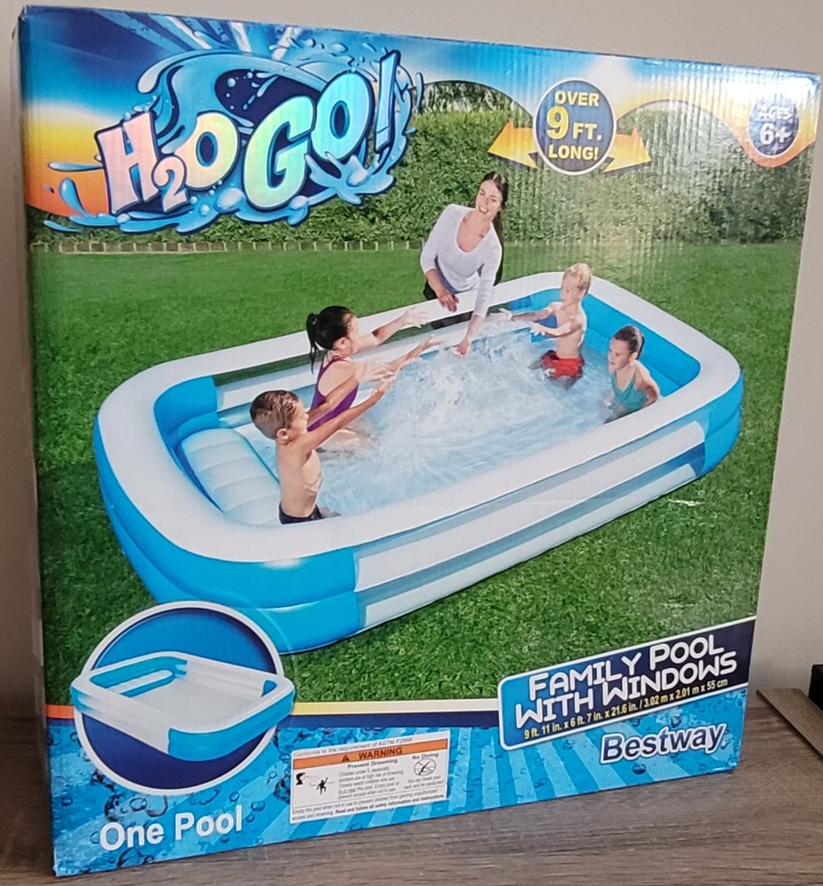 Bestway H2OGO! Inflatable Rectangular Family Pool w/ Safety Windows ~10ft Long