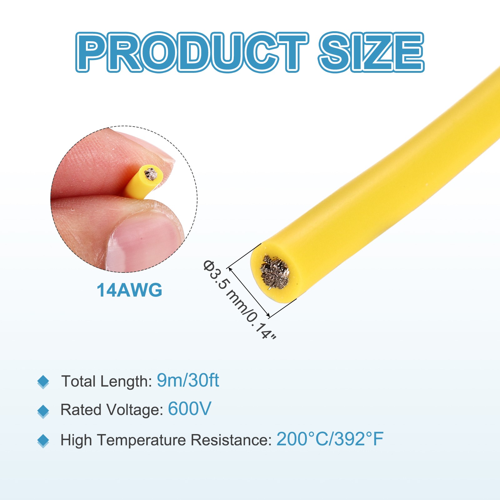 14 AWG Flexible Silicone Wire 9m/30ft, Tinned Copper Electrical Wire, Yellow gallery