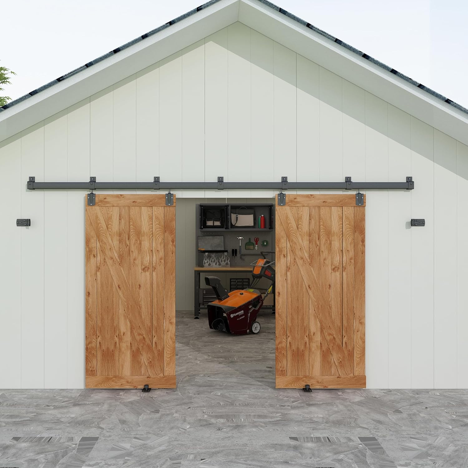 12FT Box Rail Exterior Barn Door Hardware Kit, Heavy Du Sliding Door Hardware, W gallery