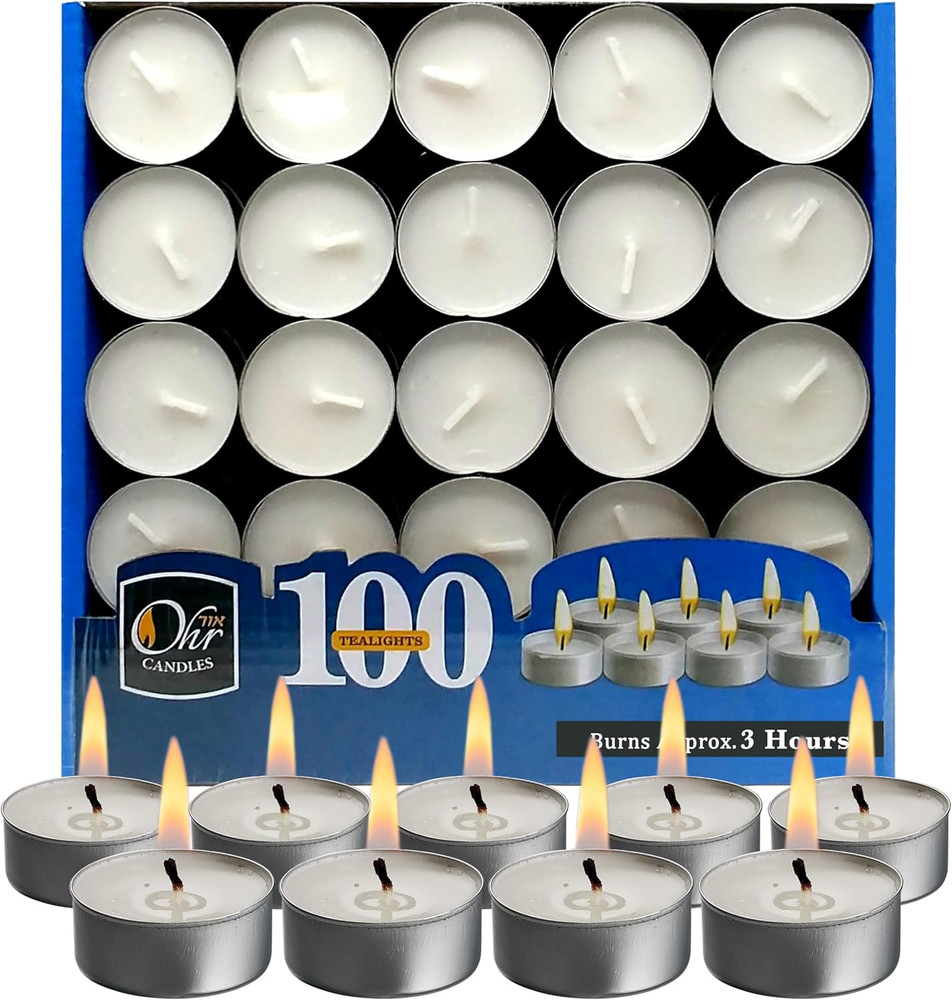 Ohr Tea Light Candles - 100 Bulk Pack - White Unscented Travel, Centerpiece, Dec