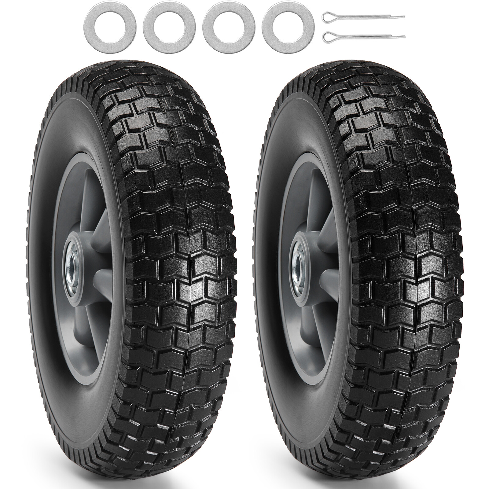 VEVOR 2-Pack 10x 2.5-4.5" Solid PU Run-Flat Tire Wheel Flat Free Tubeless Tires gallery